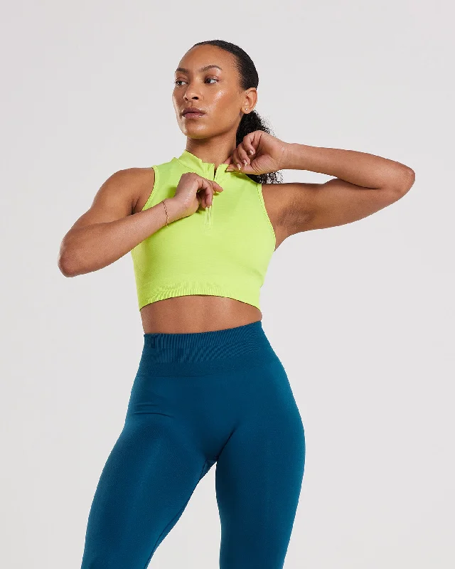 Define Seamless Half Zip Crop Tank | Cyber Lime