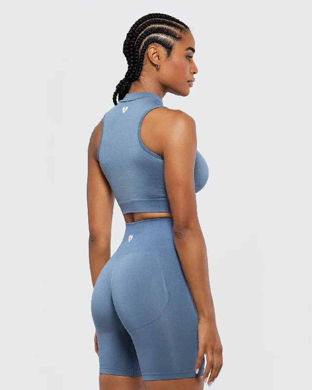 Define Seamless Half Zip Crop Tank | Smoke Blue