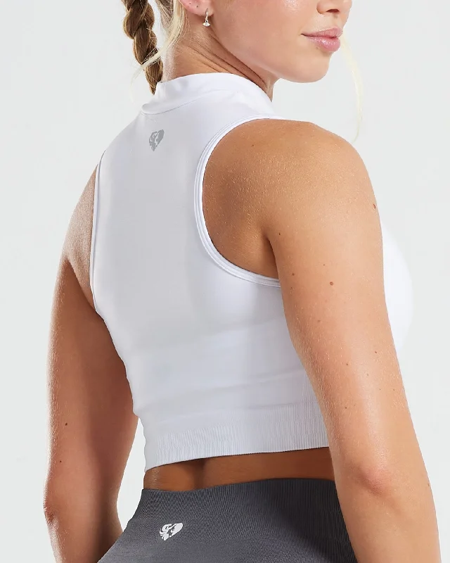 Define Seamless Half Zip Crop Tank | White