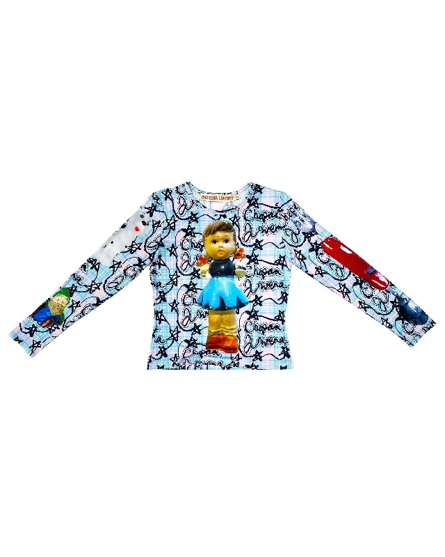 Doodle Collage Fitted Jersey Top - White / Blue