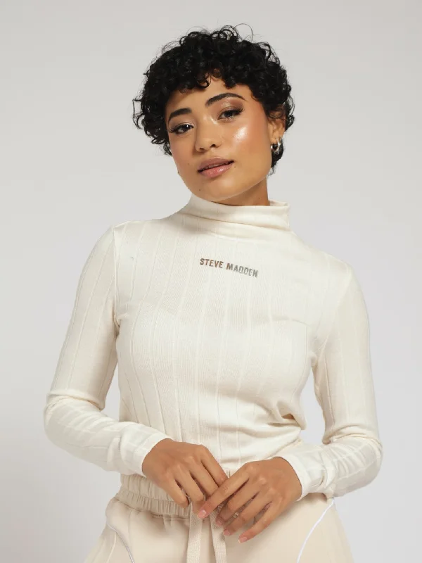 Eliza Rib Funnel Neck Top - White