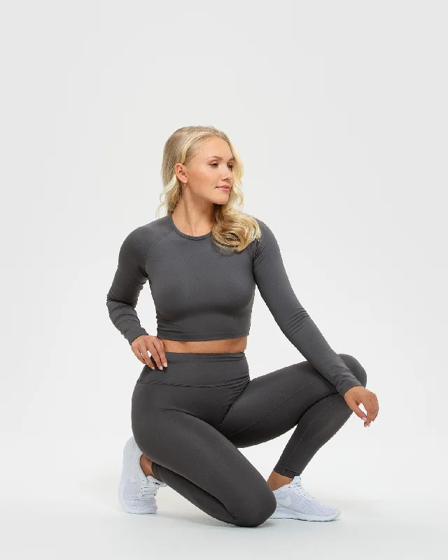 Essential Long Sleeve Crop Top | Graphite