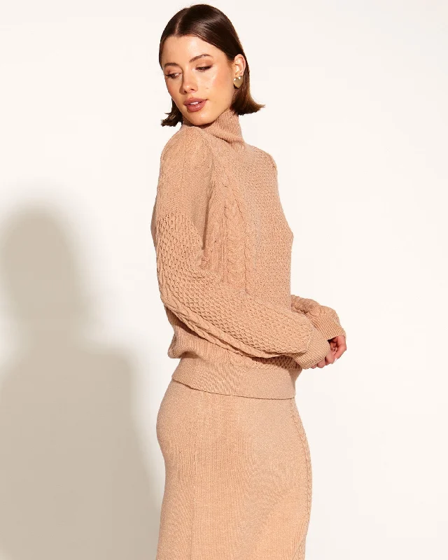 Fate + Becker Treasure Turtleneck Cable Knit - Tan