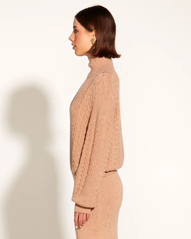 Fate + Becker Treasure Turtleneck Cable Knit - Tan