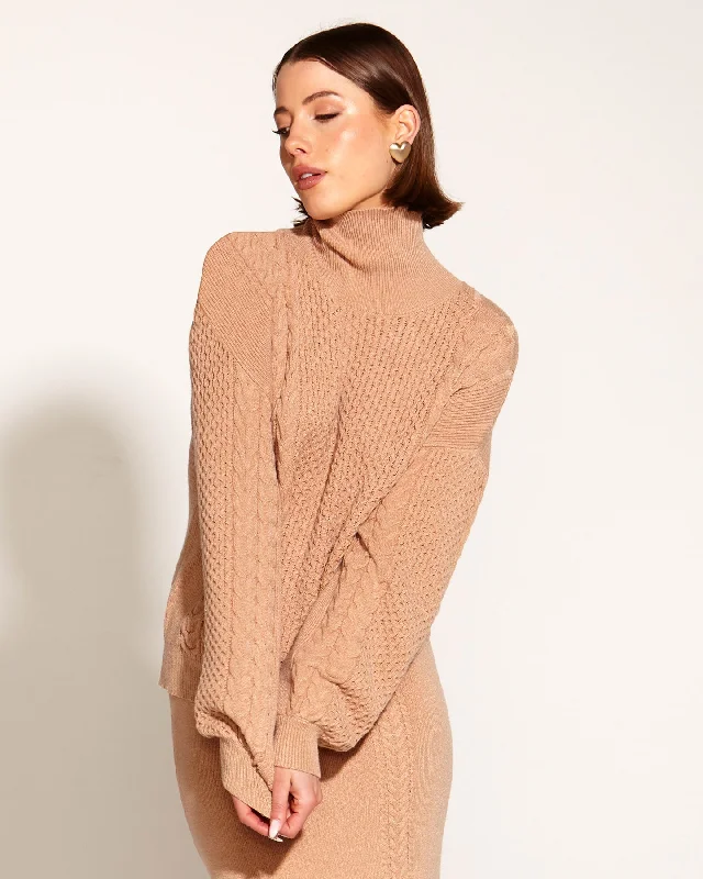 Fate + Becker Treasure Turtleneck Cable Knit - Tan