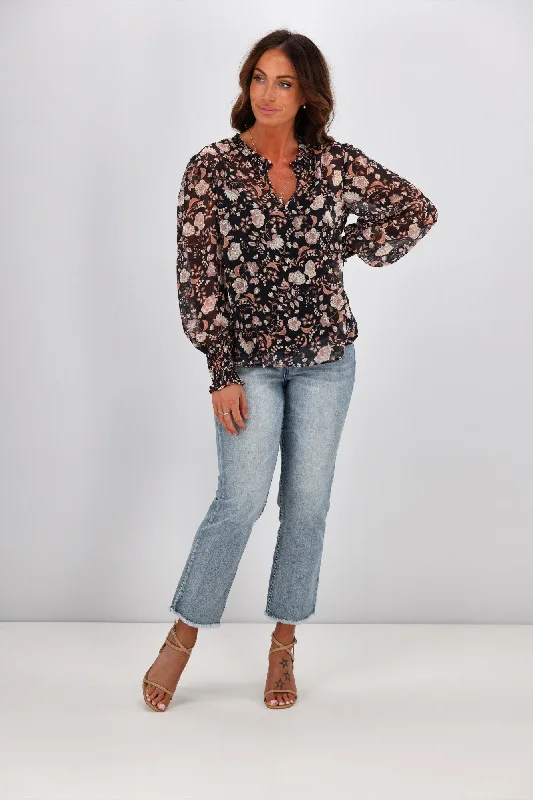 Gloss by Shine On Jennifer Elasticated Sleeve Top Autumn Floral