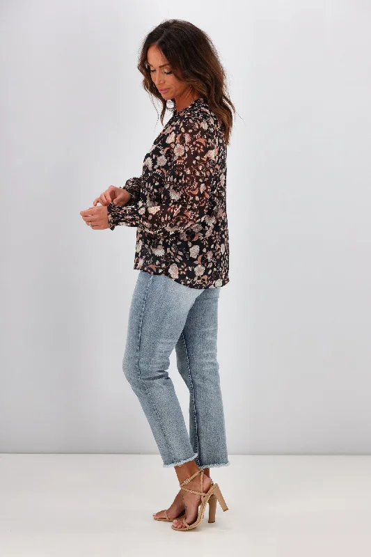 Gloss by Shine On Jennifer Elasticated Sleeve Top Autumn Floral