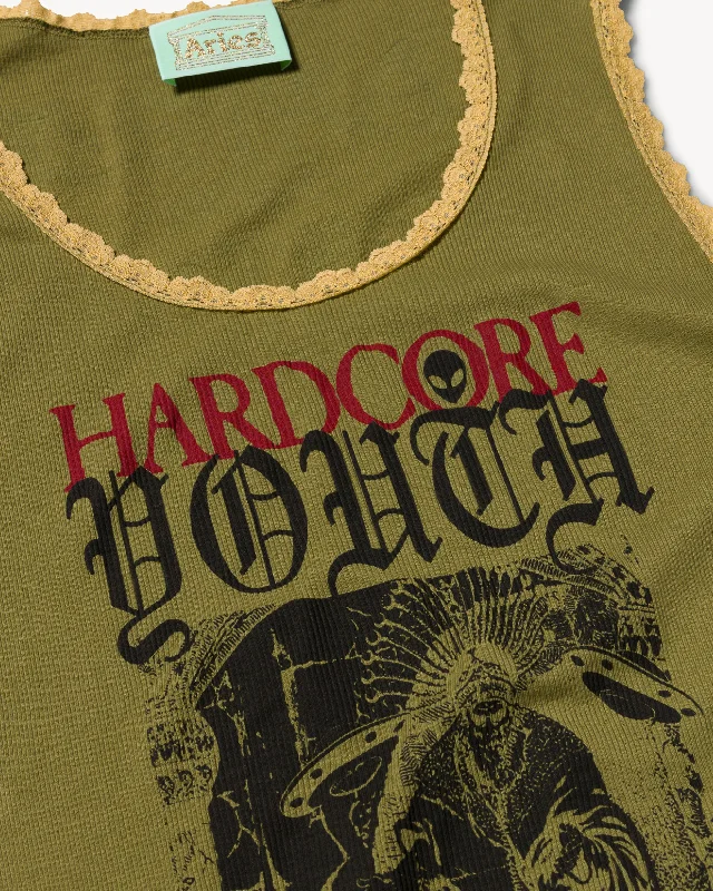 Hardcore Lace Trim Vest - Olive