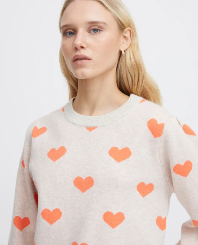 Ichi Brielle Oatmeal Coral Heart Knit