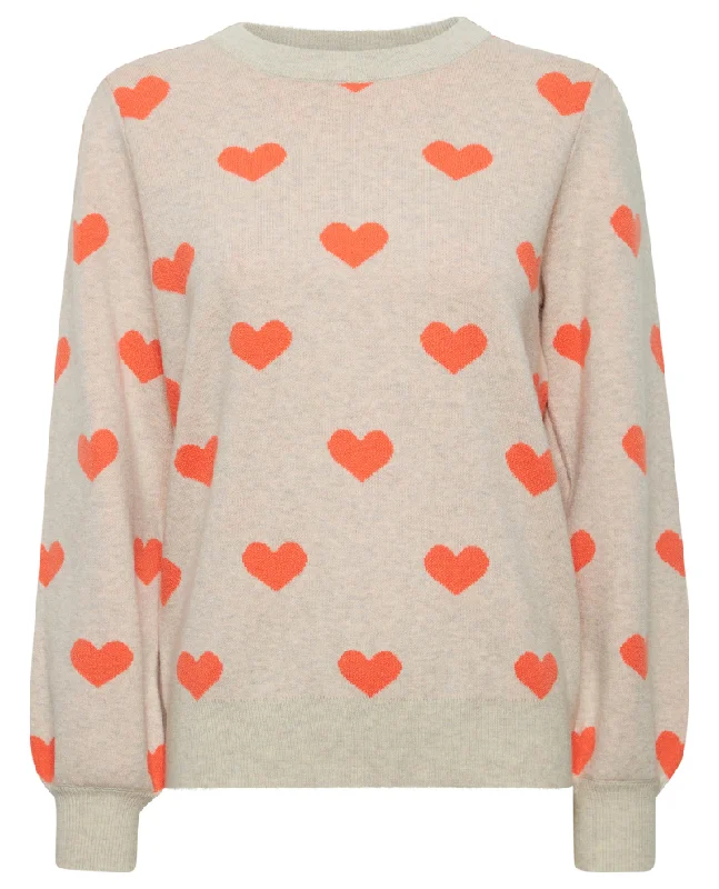 Ichi Brielle Oatmeal Coral Heart Knit