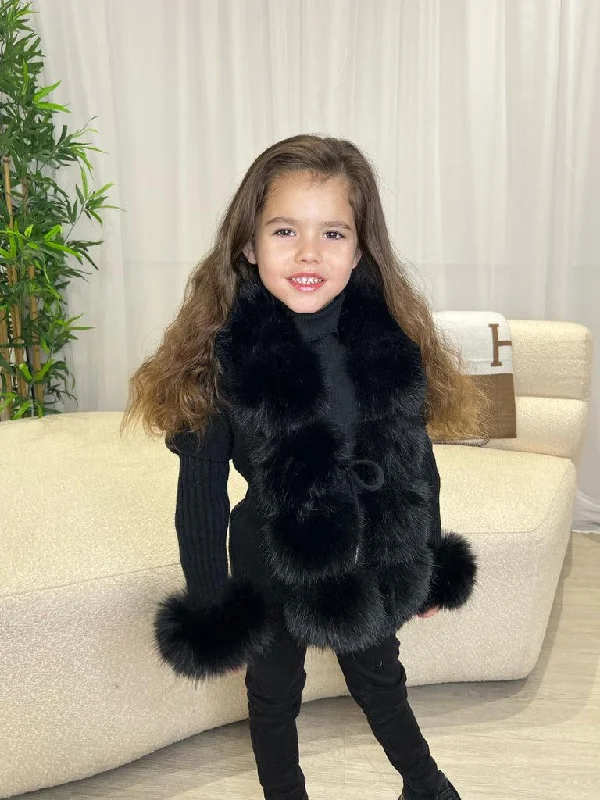 Kids Black Premium Faux Fur Cardigan