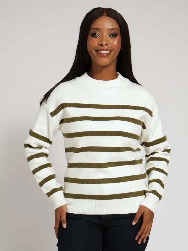 Luxe Academia Stripe Turle Pullover - White/Green