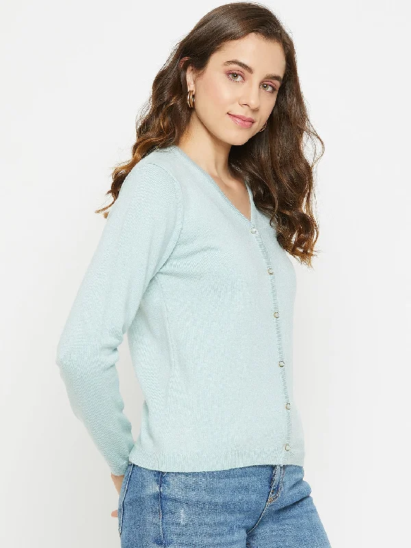 Madame Women Solid Mint Cardigans