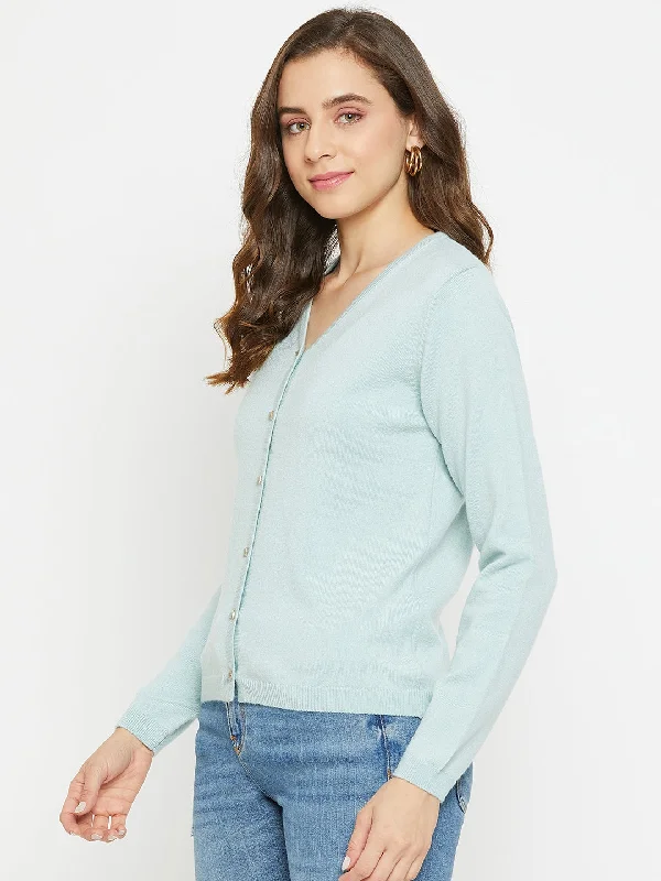 Madame Women Solid Mint Cardigans