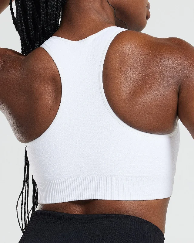 Power Seamless High Neck Bra | White