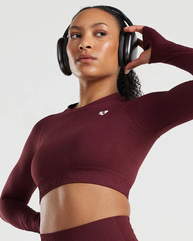 Power Seamless Long Sleeve Crop Top | Dark Cherry