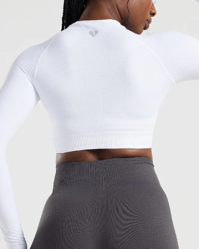 Power Seamless Long Sleeve Crop Top | White