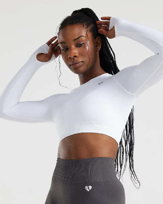 Power Seamless Long Sleeve Crop Top | White