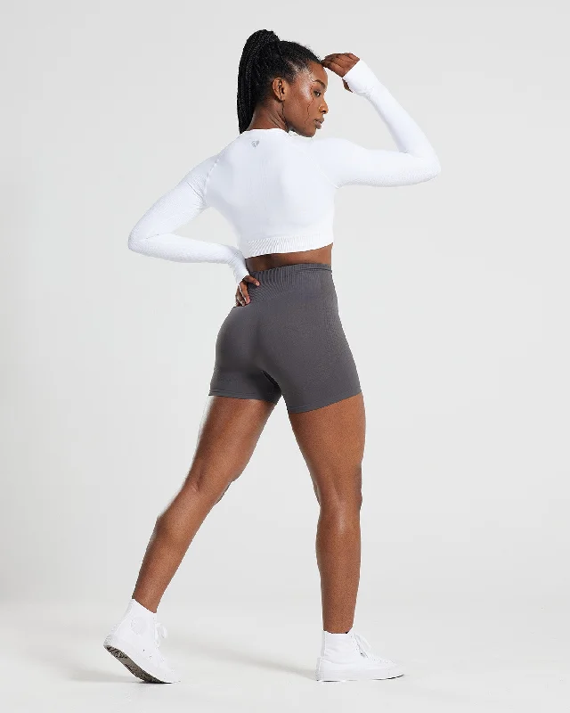 Power Seamless Long Sleeve Crop Top | White