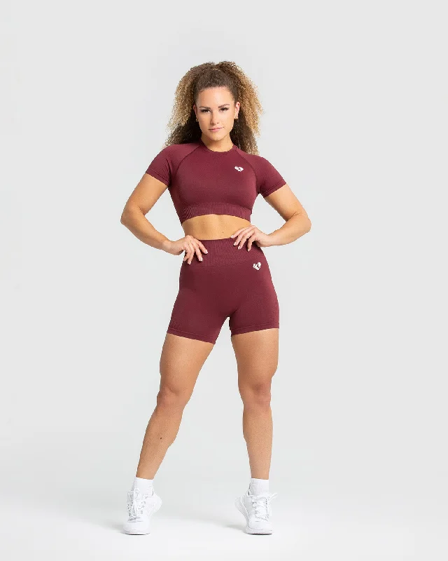 Power Seamless Short Sleeve Crop Top | Burgundy