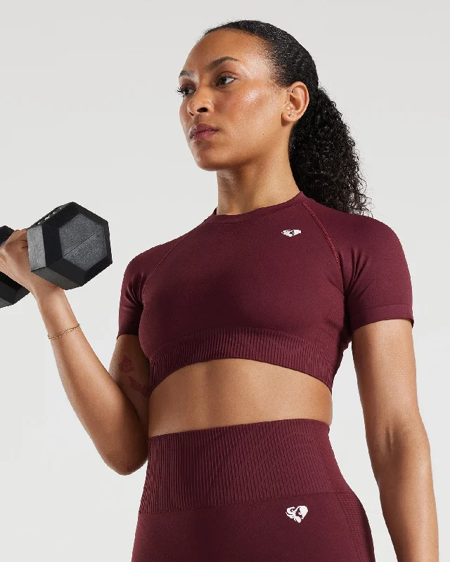 Power Seamless Short Sleeve Crop Top | Dark Cherry