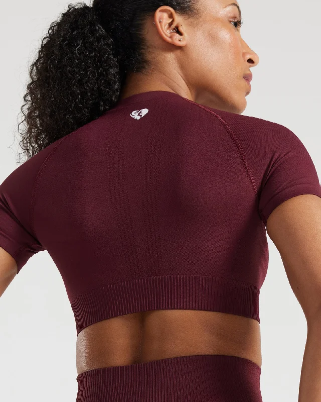 Power Seamless Short Sleeve Crop Top | Dark Cherry