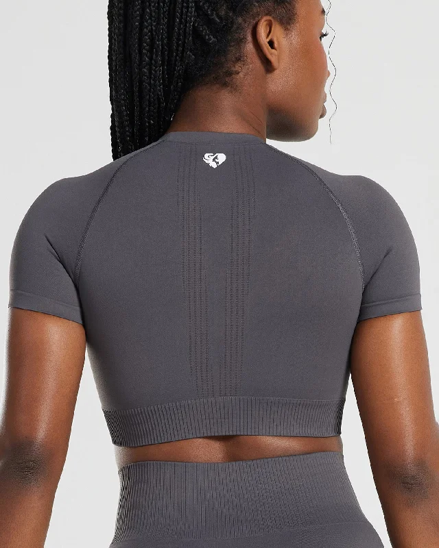 Power Seamless Short Sleeve Crop Top | Graphite