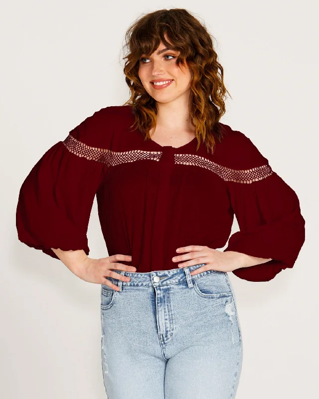 Sass Rava Boho 3/4 Sleeve Top Wine