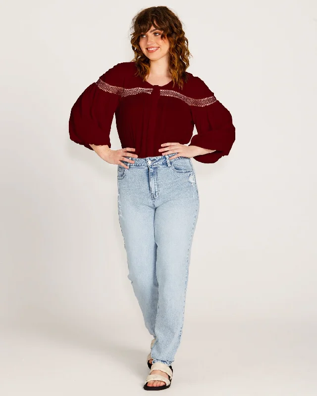 Sass Rava Boho 3/4 Sleeve Top Wine