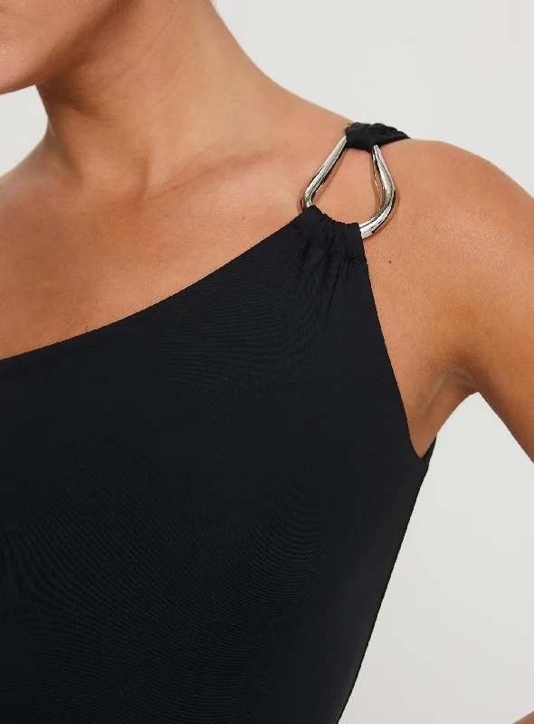 Talija One Shoulder Bodysuit Black