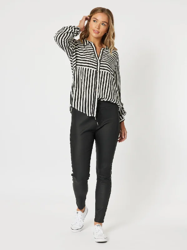 Threadz Tina Stripe Shirt Black/White