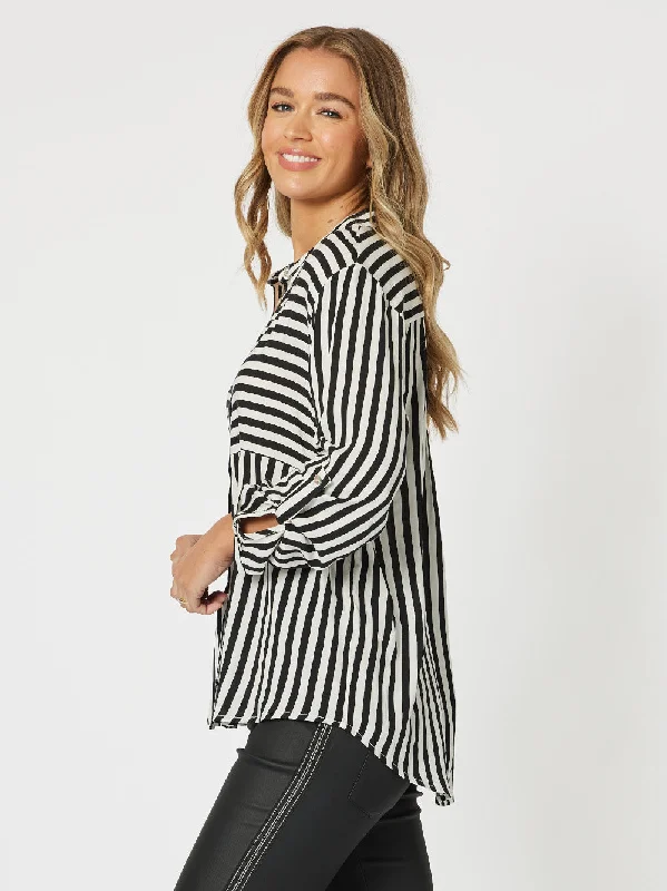 Threadz Tina Stripe Shirt Black/White