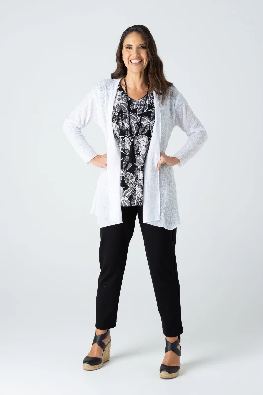 White Poly Rayon Long Sleeve Cardigan