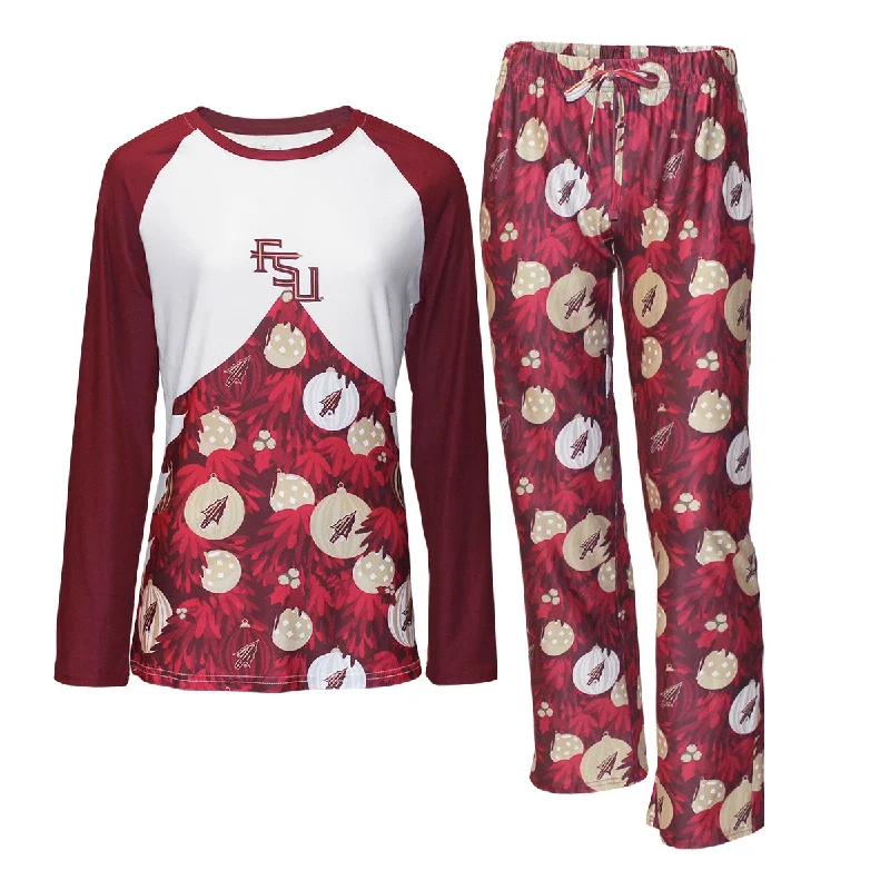 Concept Sports Women's FSU Holiday Design Long Sleeve T-shirt and Pant Set - White/Garnet