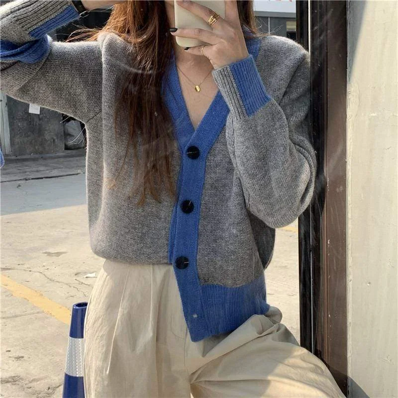 Women's Korean Style Double Color Short Cardigan