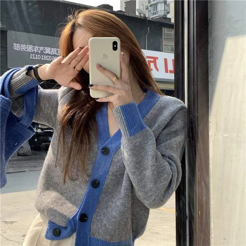 Women's Korean Style Double Color Short Cardigan